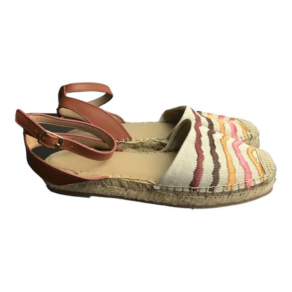 Ann Taylor Sandals Womens 6M Beige Isabella Zebra Print Linen Espadrille Flats - Picture 2 of 7